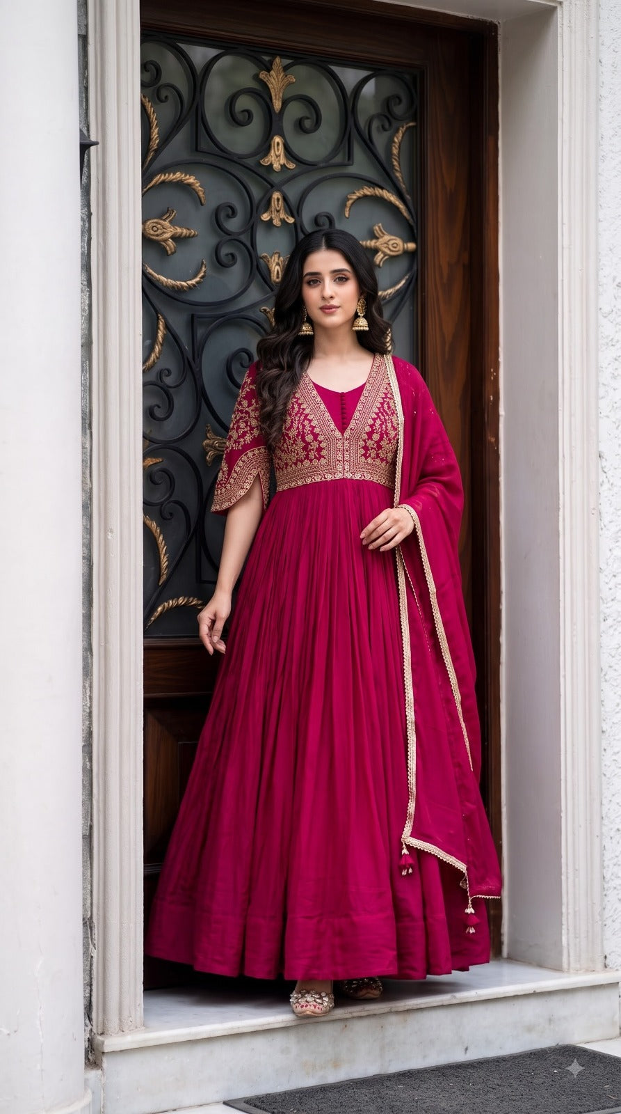 Pure chinnon heavy gown with dupatta two piece set (C819) (length 55 to 56 inch)