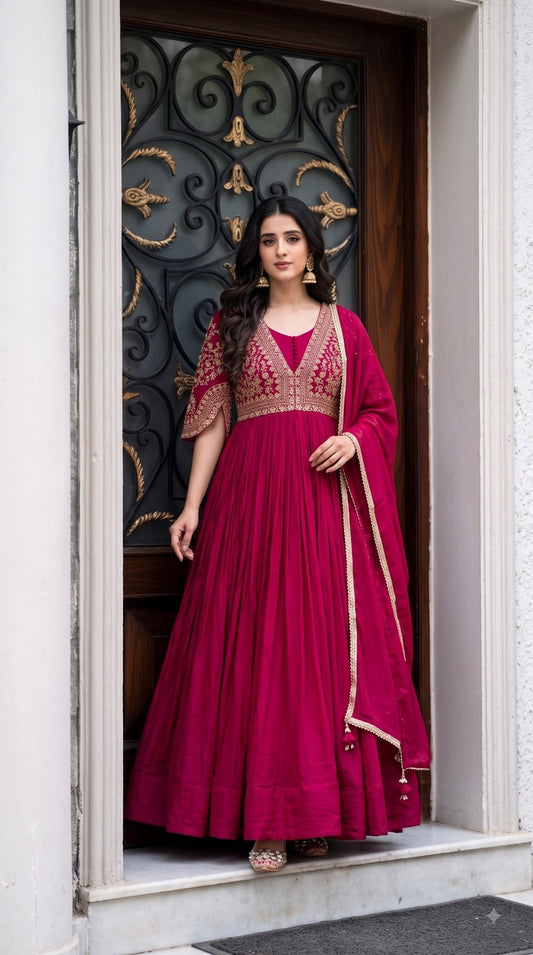 Pure chinnon heavy gown with dupatta two piece set (C819) (length 55 to 56 inch)