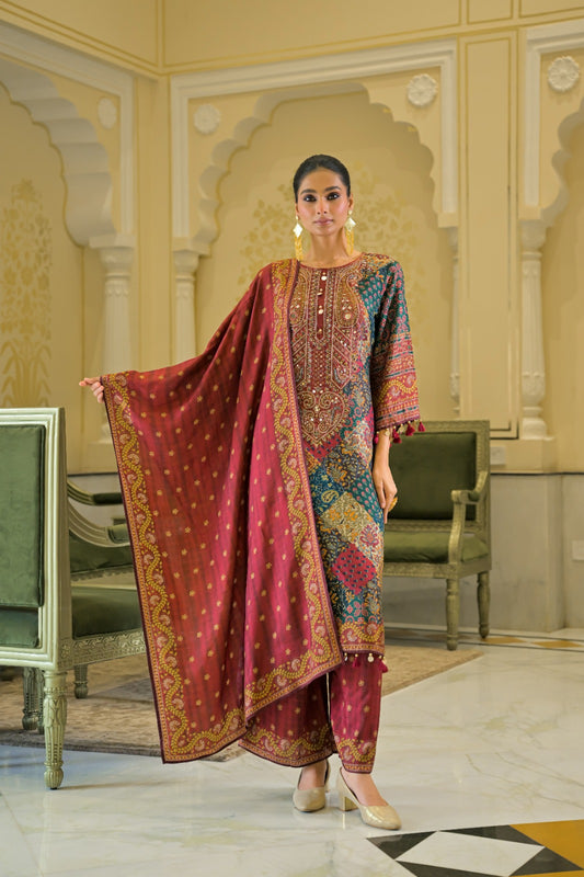 Pure crape with mul lining three piece set (C825)