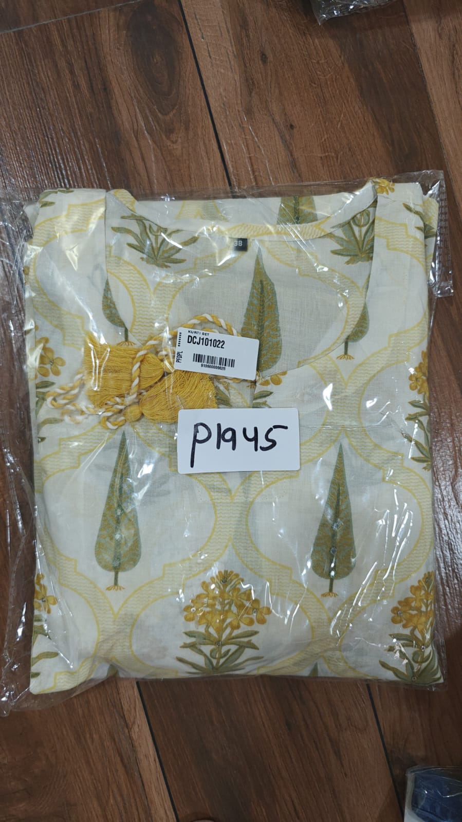 Yellow original block print three piece set (P1945)