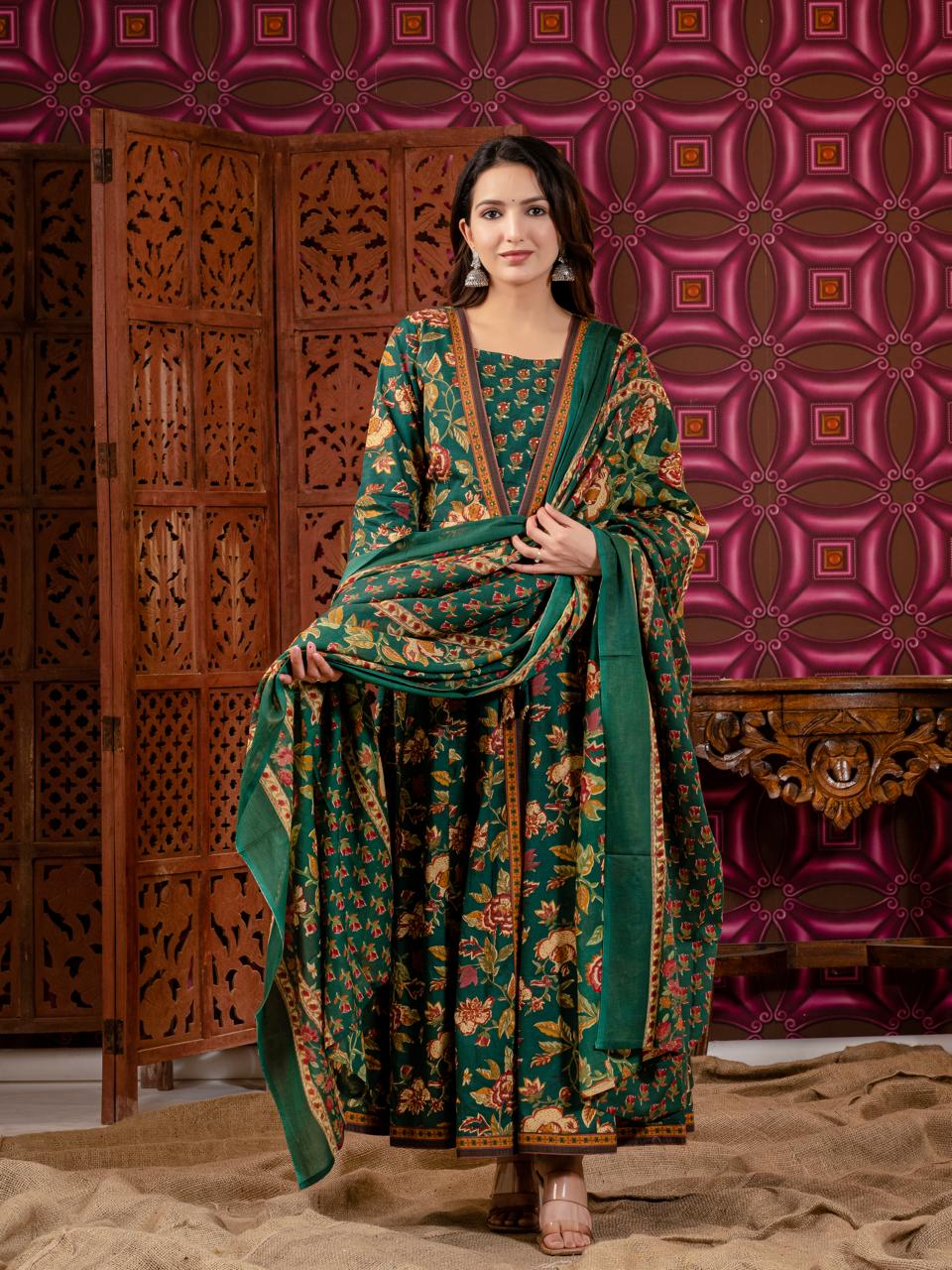 Green kalamkari pure cotton three piece set (P1992)