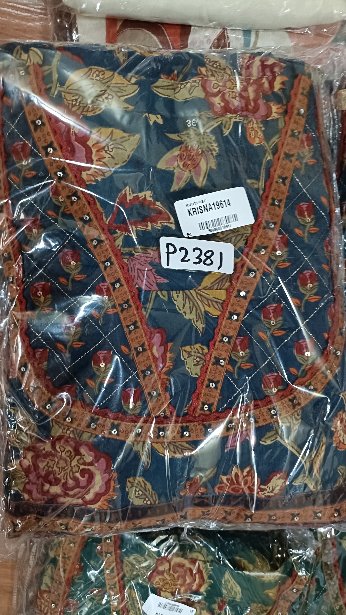 Blue pure cotton kalamkari fully flared three piece set (P2381)