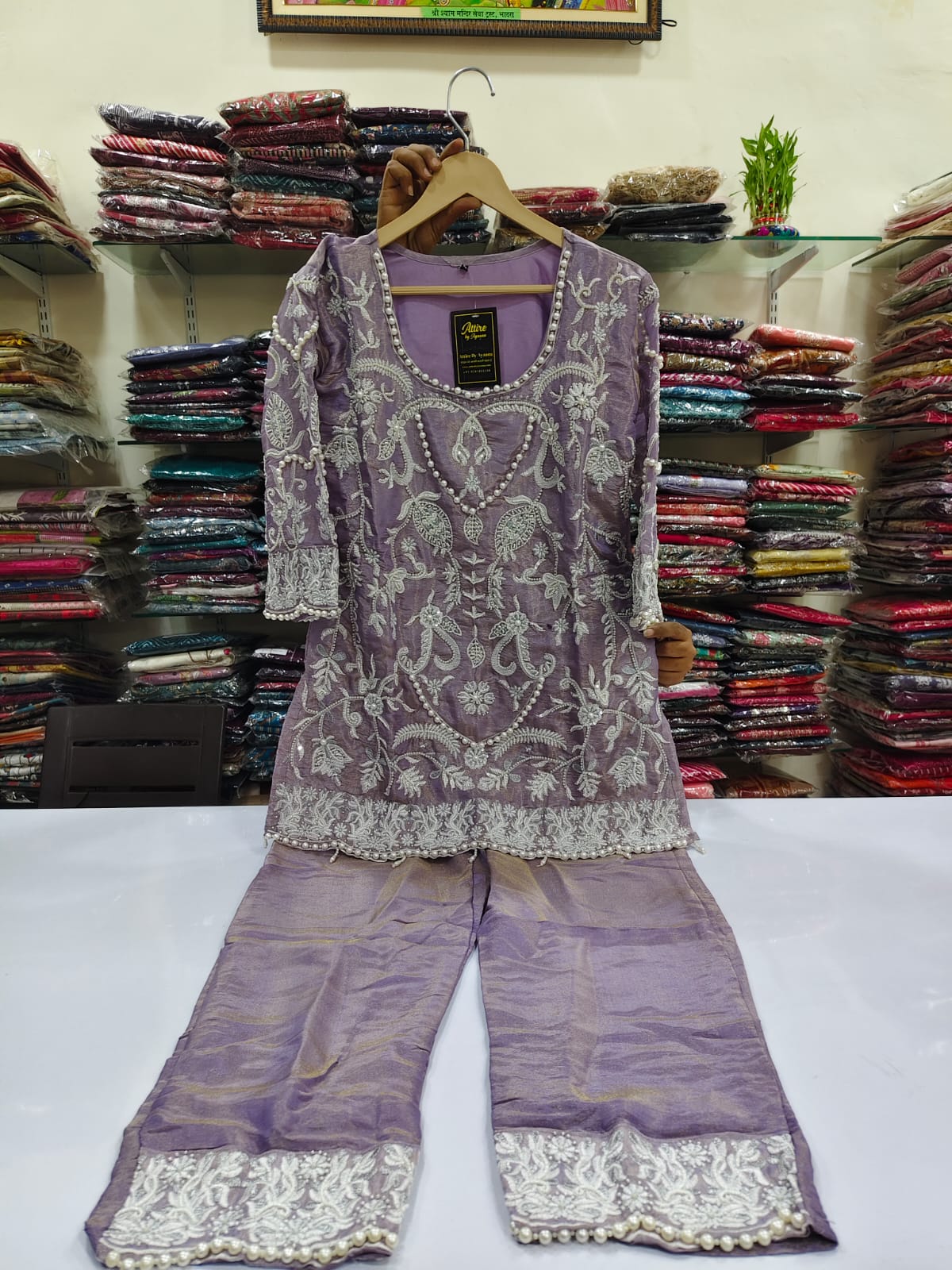 Purple Tissue with hand work two piece cordset (A452)