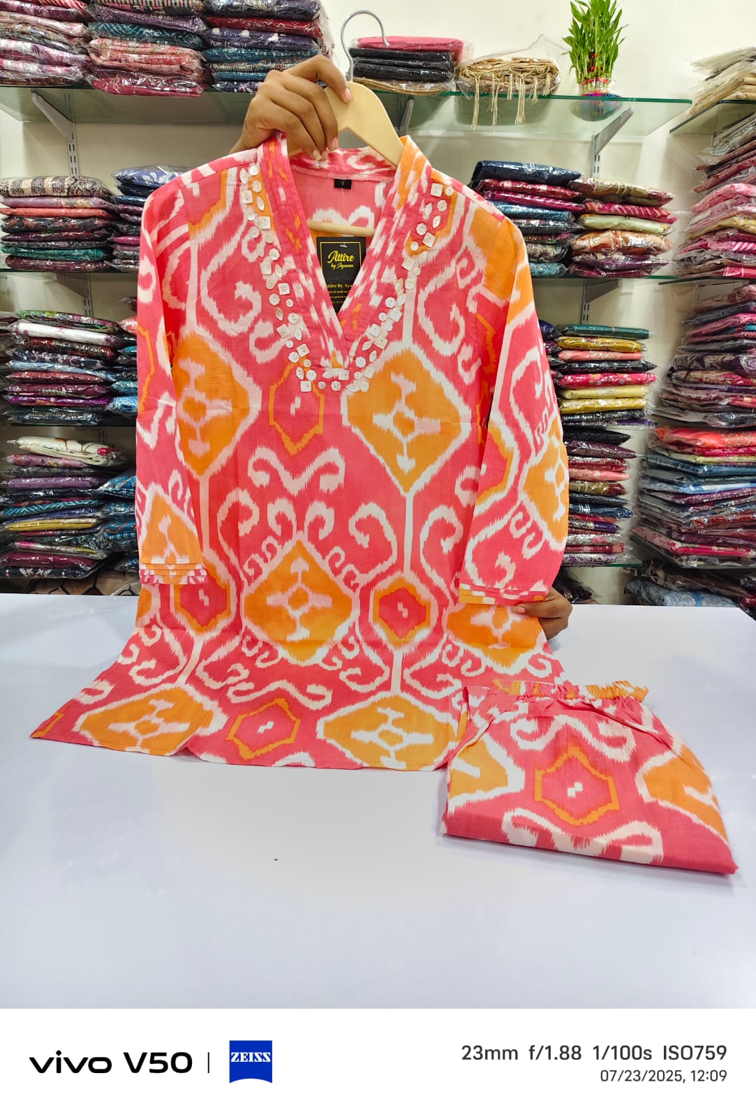Peach ikkat pure cotton two piece cordset (A420)