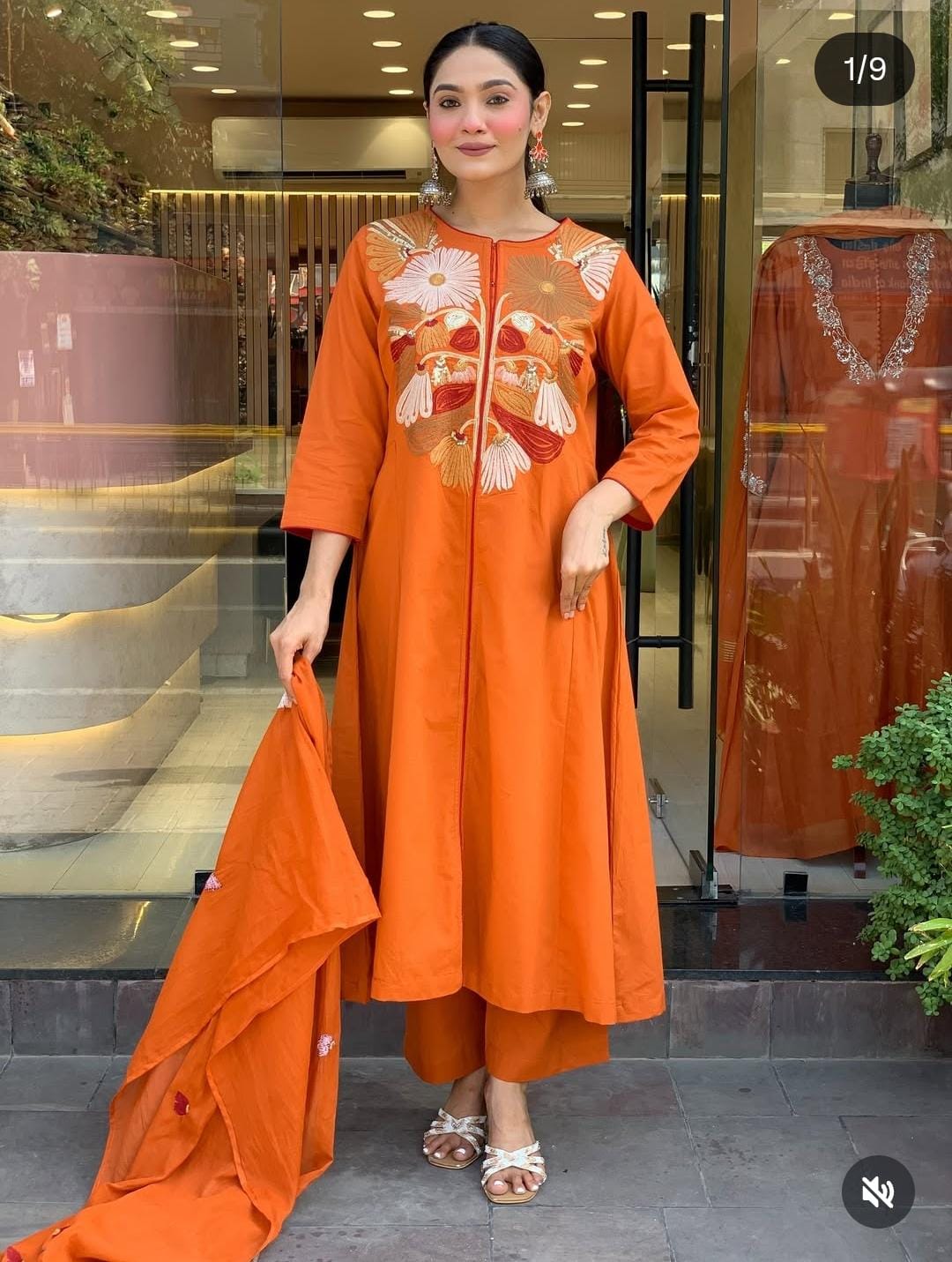 Orange with embroidery three piece set (A458)