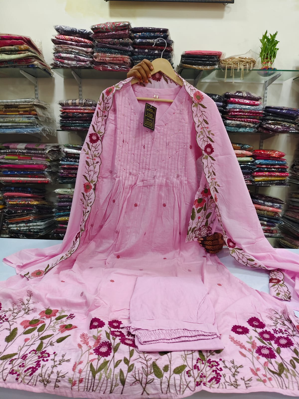 Pink flared pure cotton anarkali (A318)
