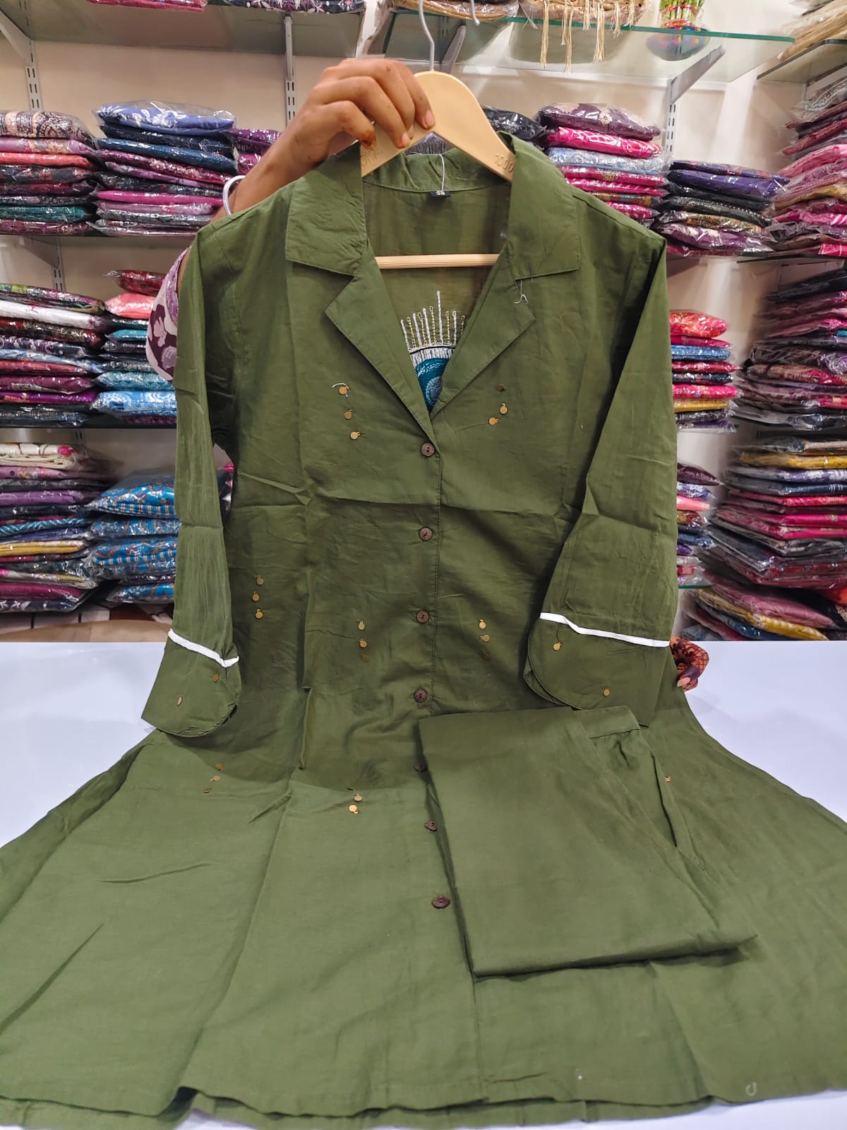 Green pure cotton smart two piece cordset (A348)