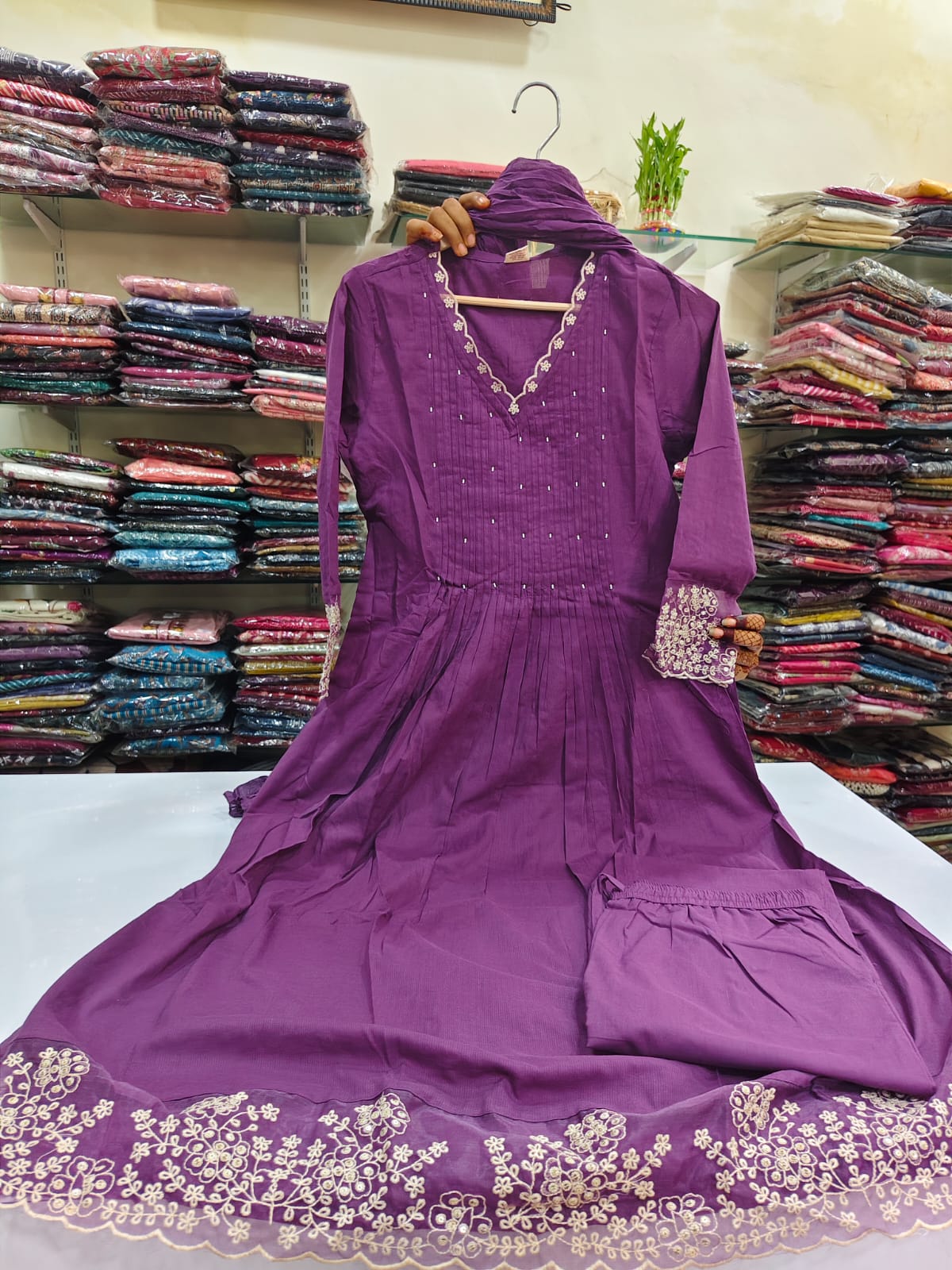 Purple pure cotton A line three piece set (A476)