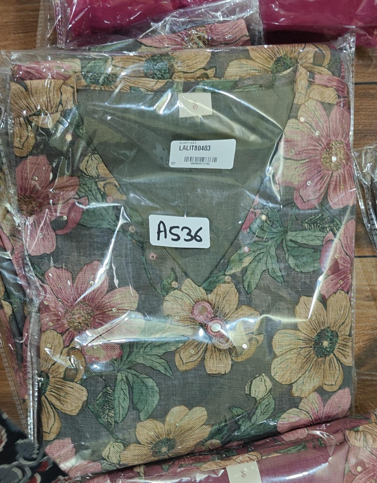 Green cotton linen three piece set (A536)