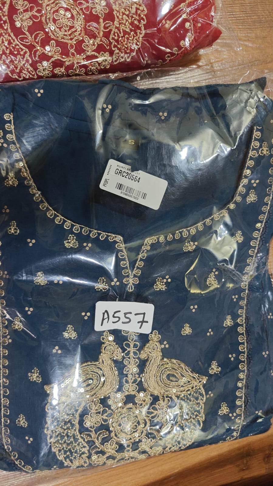 Blue mul cotton with lining three piece set (A557)