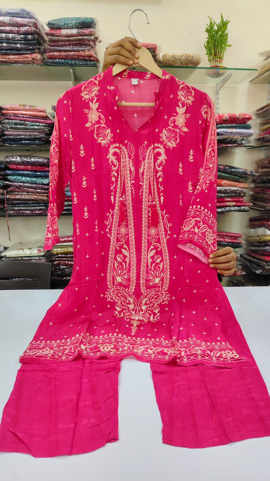 Pink pure crape digital print two piece cordset (A613)