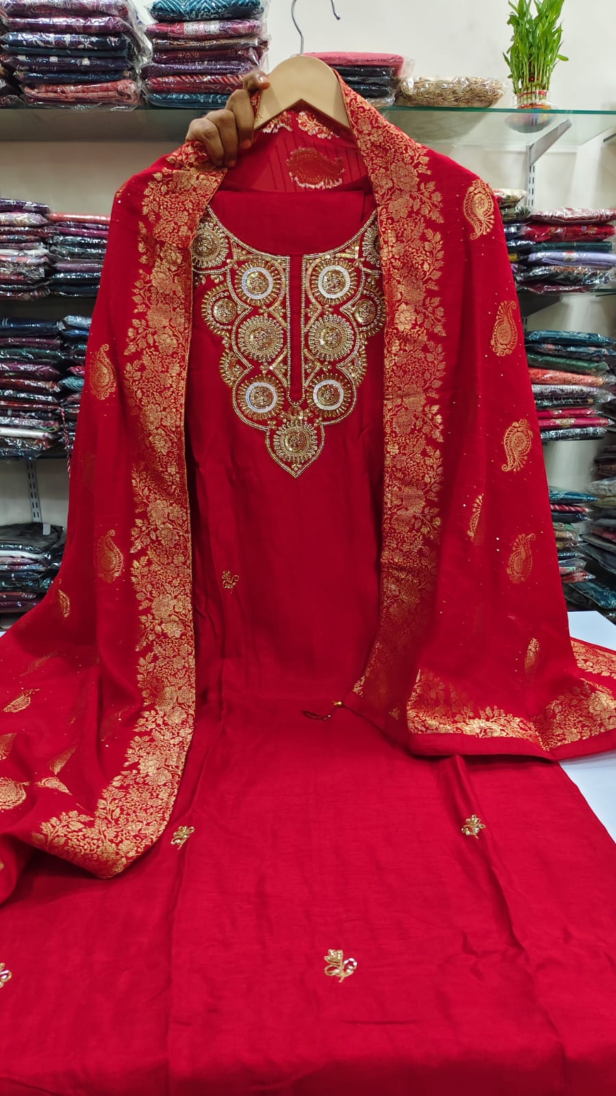 Red banarasi three piece set (A649)