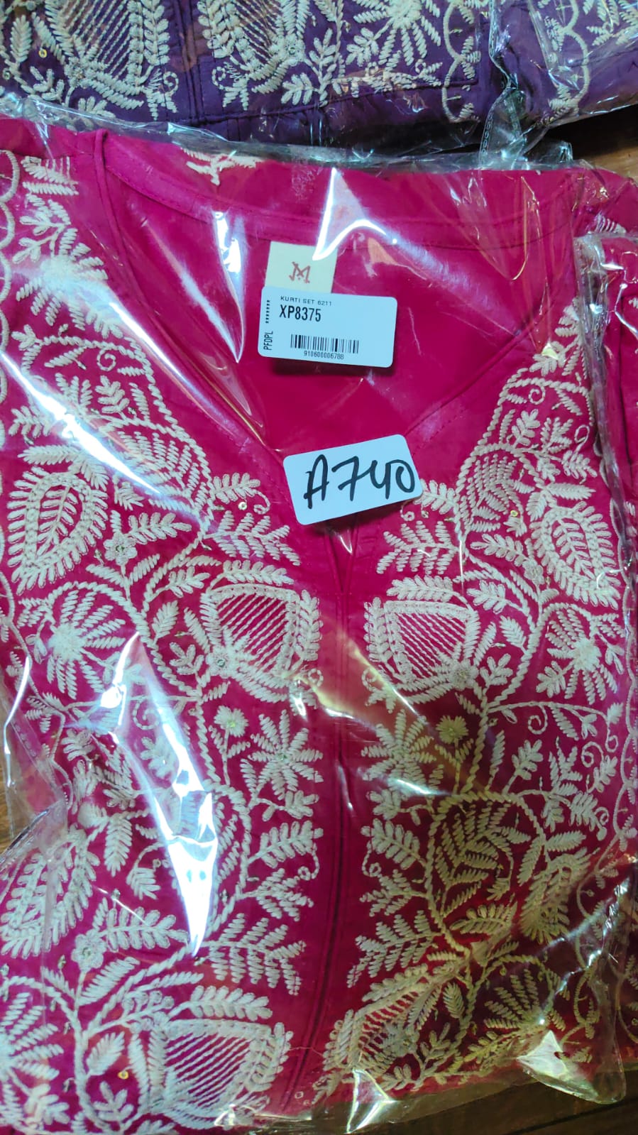 Rani pink fully embroidered three piece set (A740)