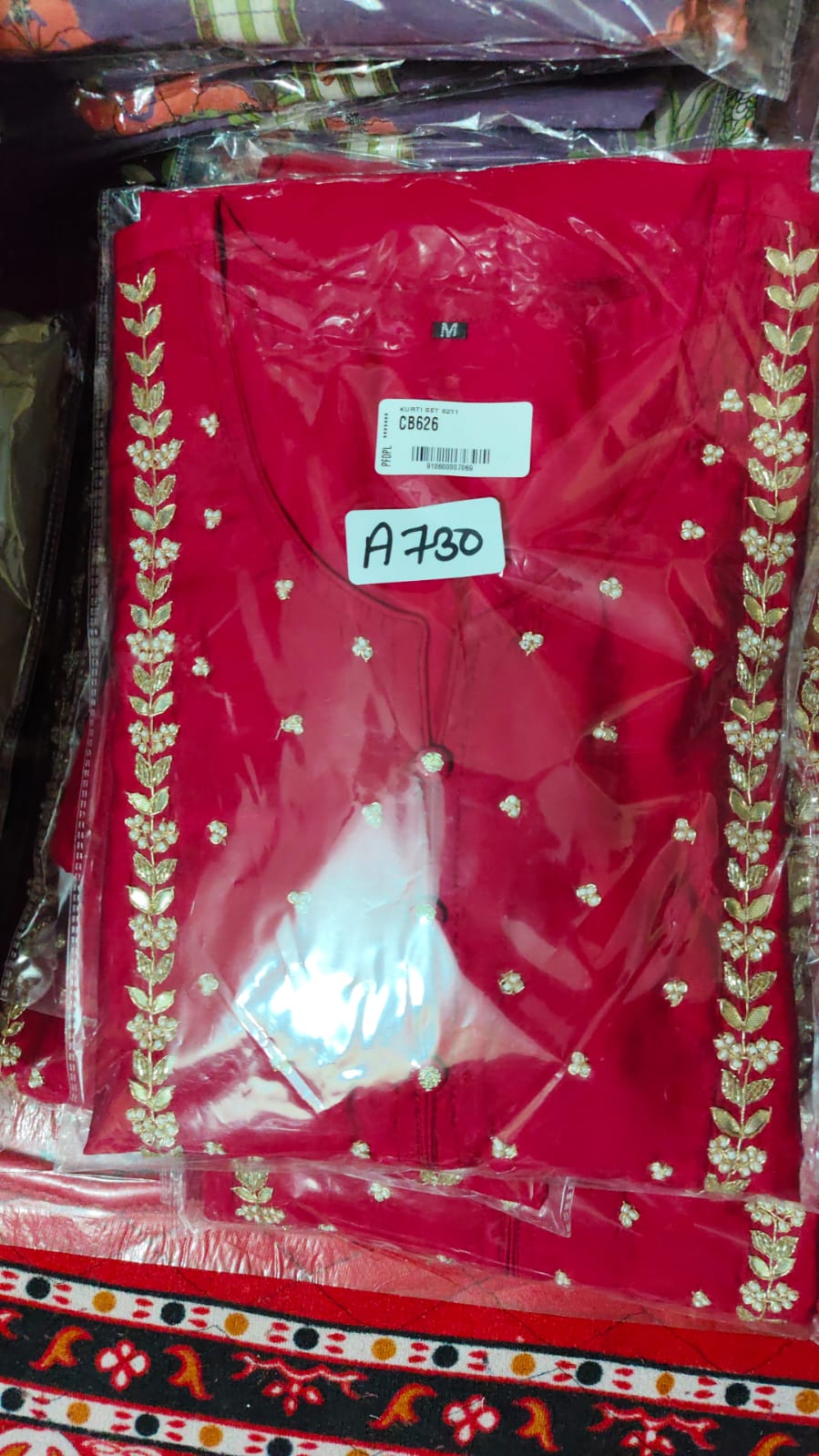 Megenta pure muslin silk three piece set (A730)
