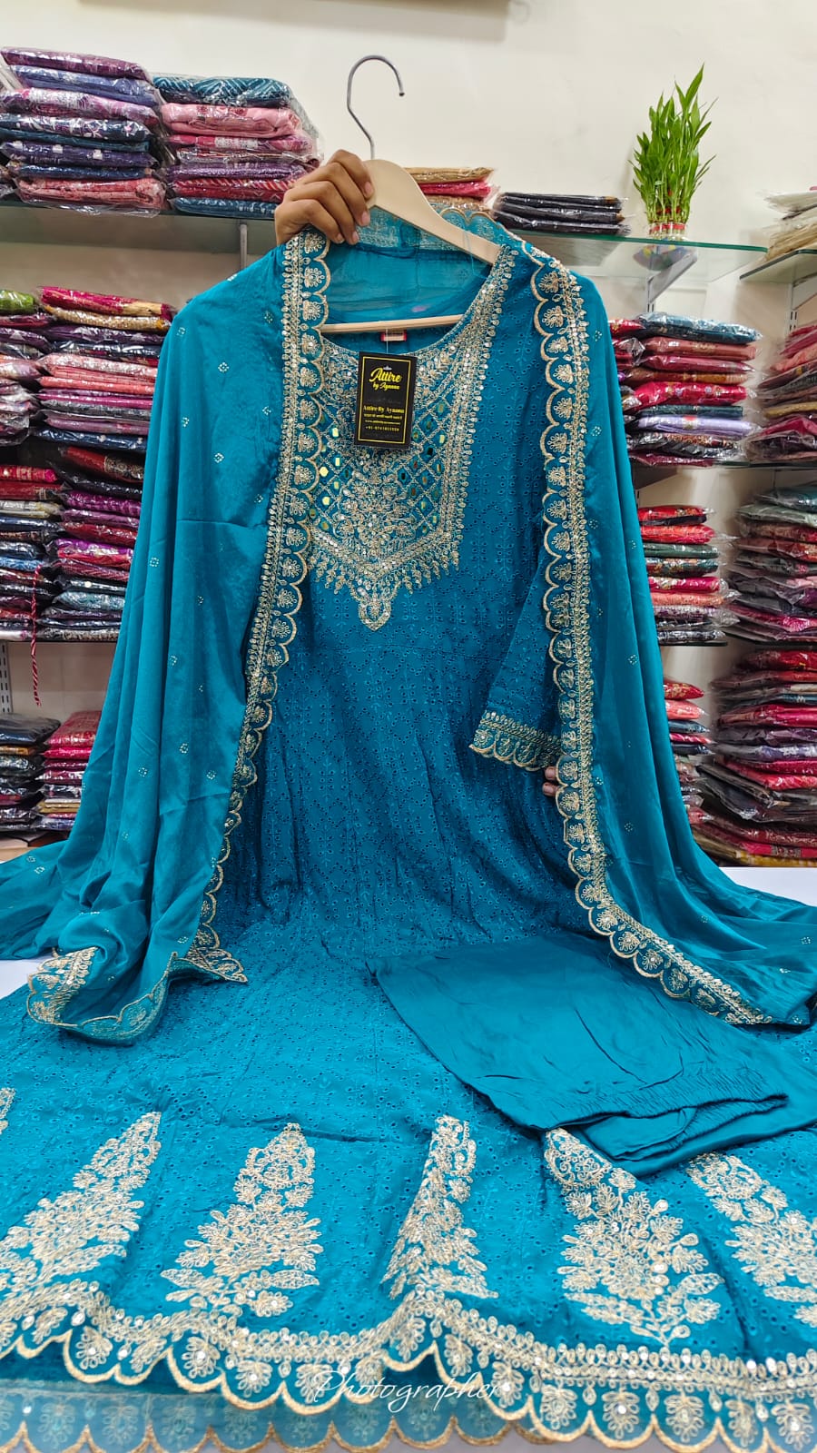Firozi blue pure Georgette heavy anarkali (A726)