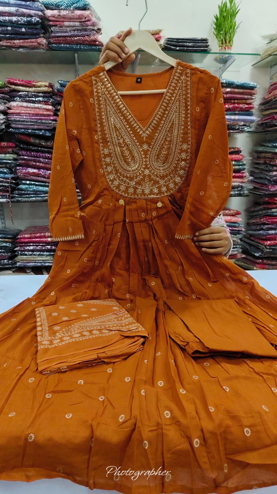 Rust pure cotton Aline pattern three piece set (A725)