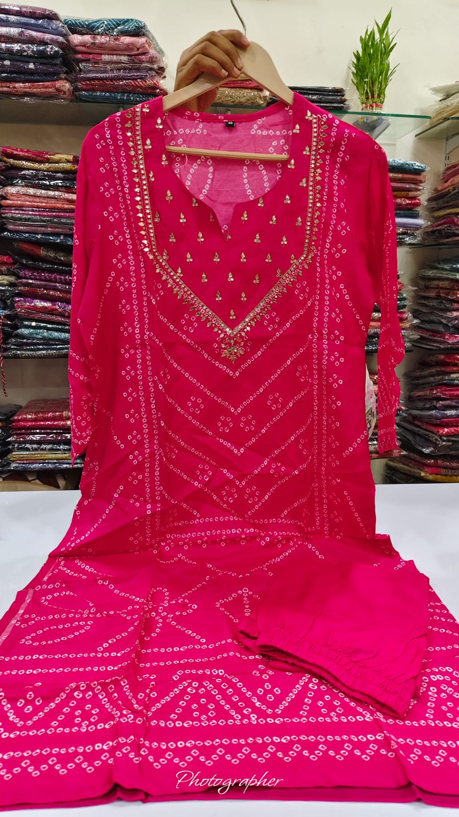Pink bandani pure mul silk two piece set (A738)