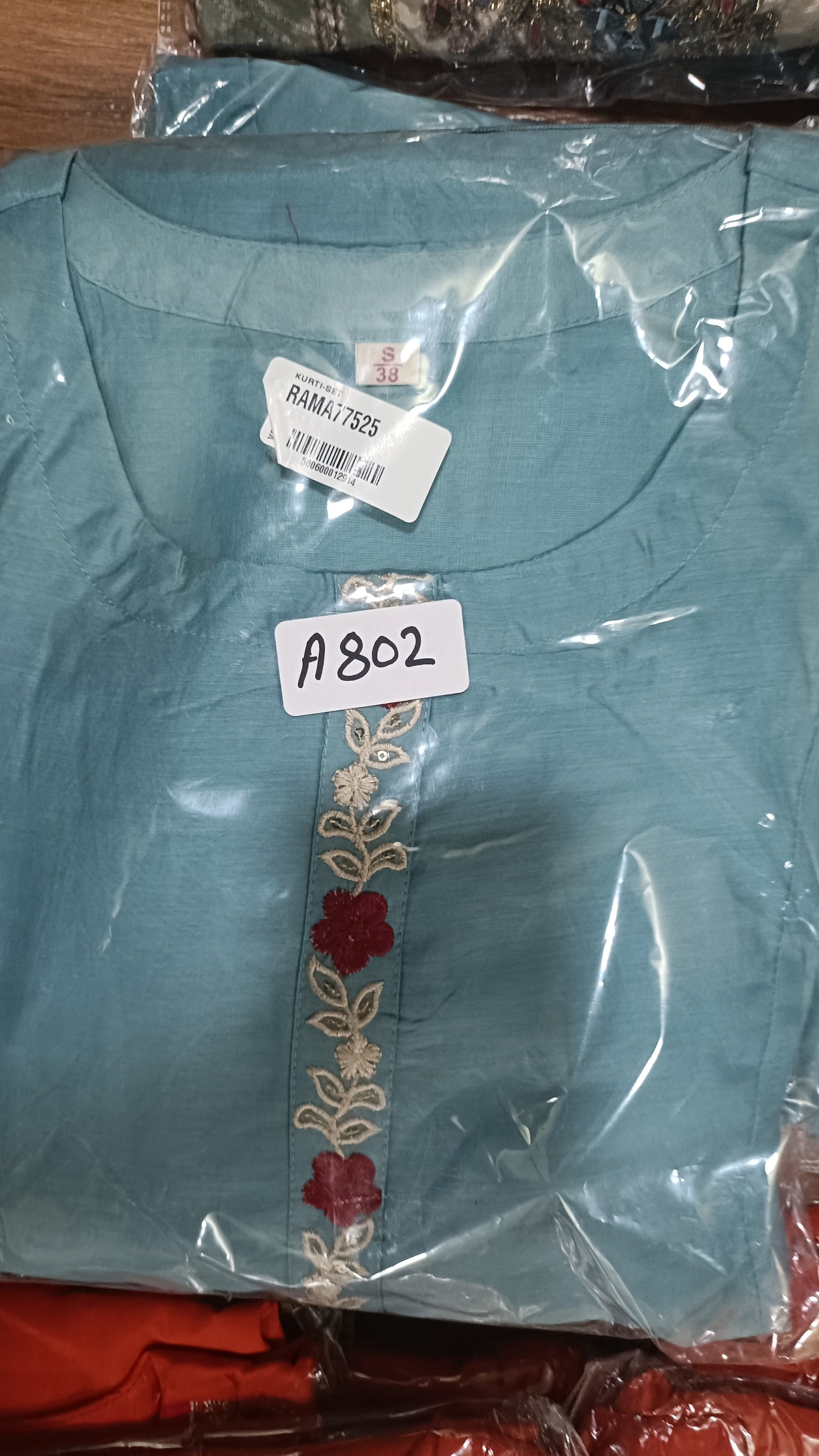 Blue pure mul chanderi with full hand work three piece set (A802)