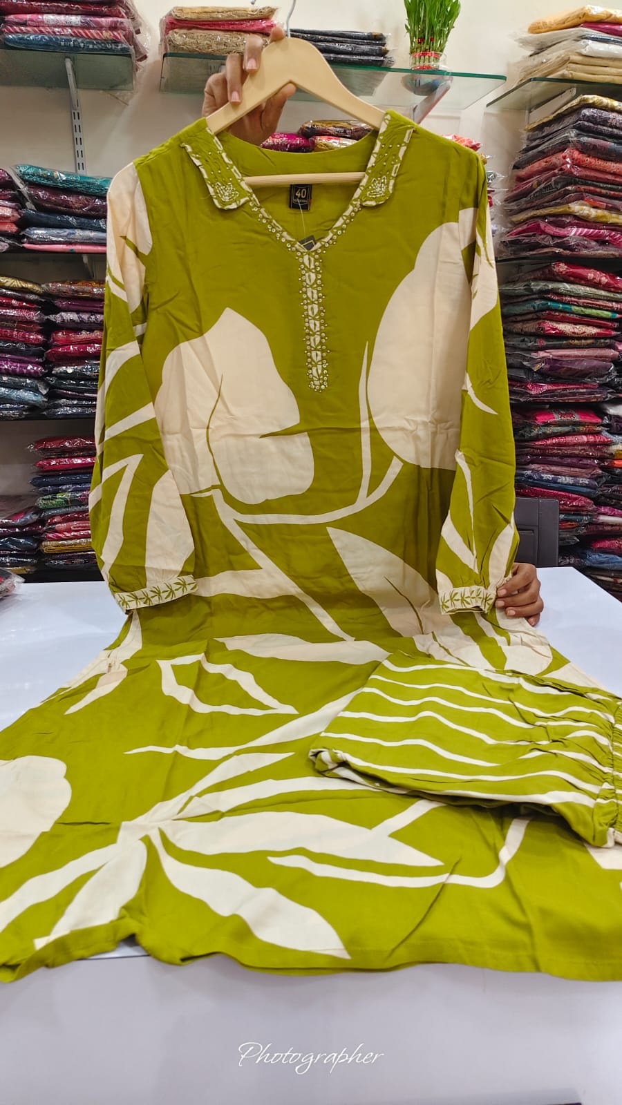 Light green cotton modal two piece cordset (A808)