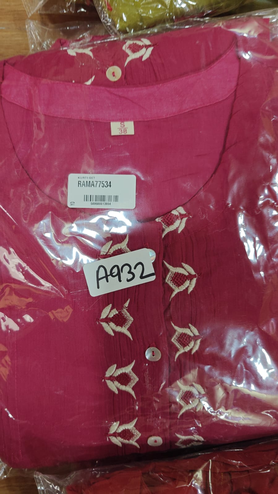 Pink crush mul cotton fully thread work two piece cordset (A932)