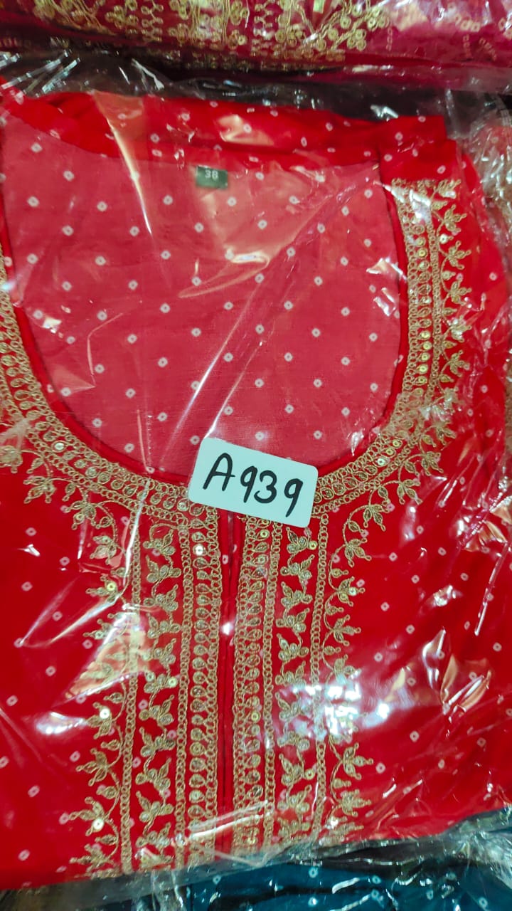 Red bandani pure mul silk three piece set (A939)