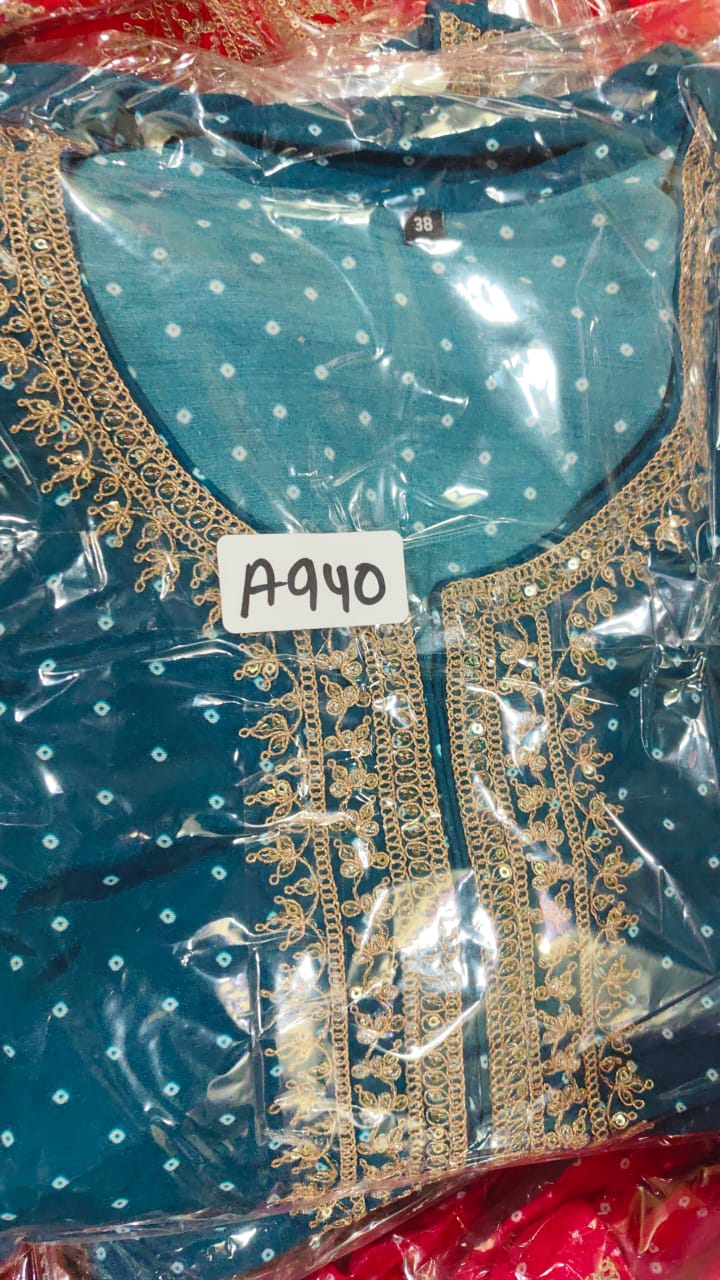 Blue bandani print pure mul silk three piece set (A940)