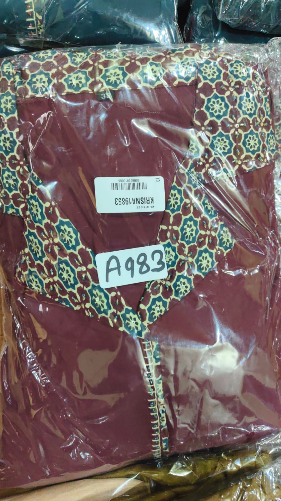 Purple pure cotton ajrakh print three piece set (A983)