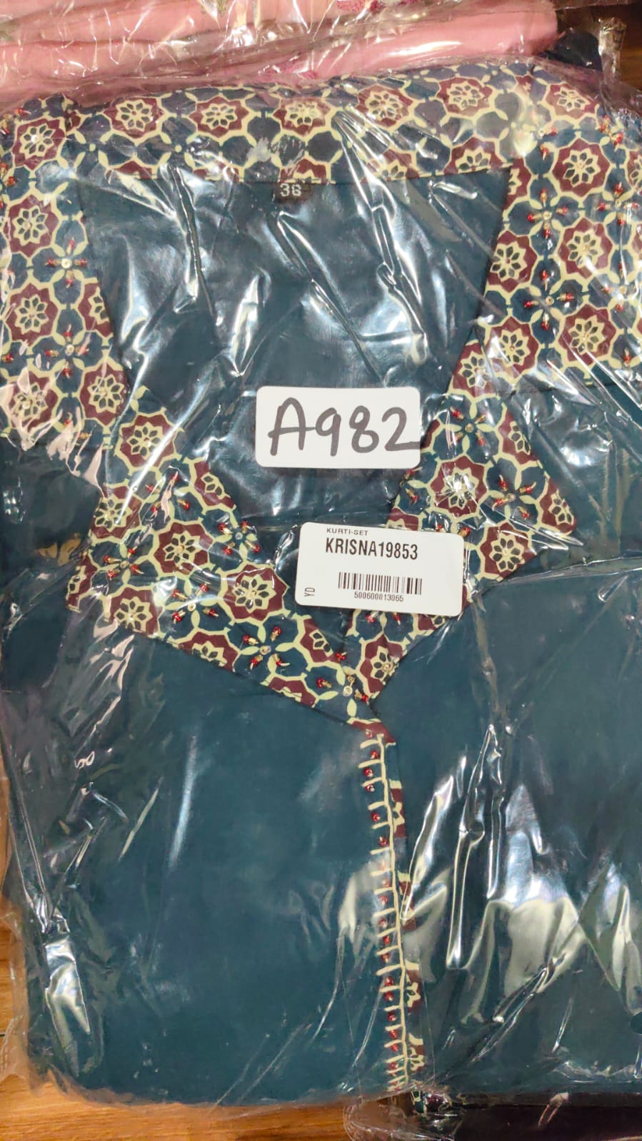 Blue pure cotton ajrakh print three piece set (A982)