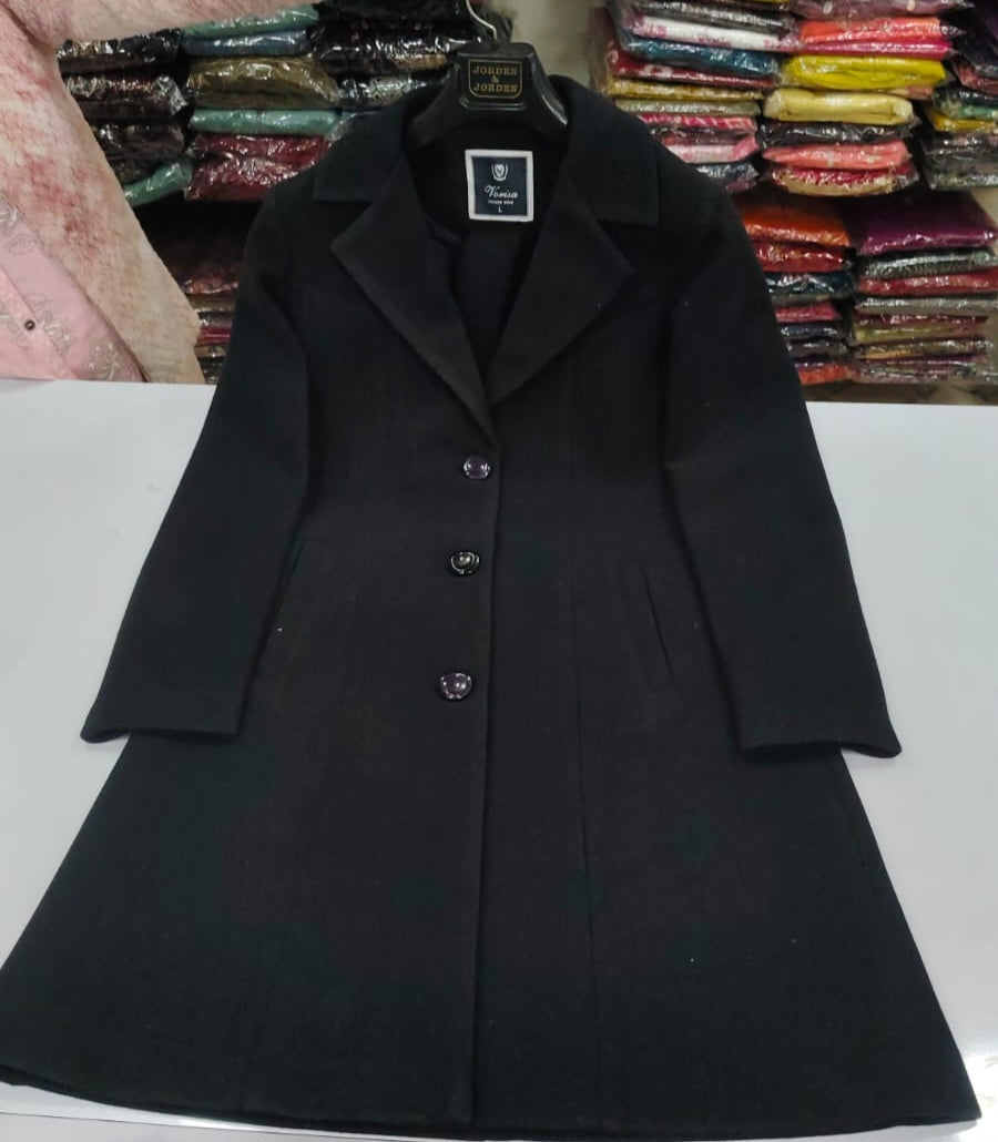 Premium solid jet black colour warm long blazer (B8)