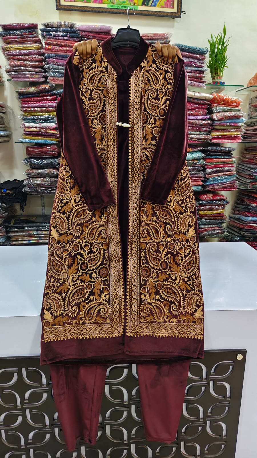 Premium velvet twopiece set with detachable shrug (B42)