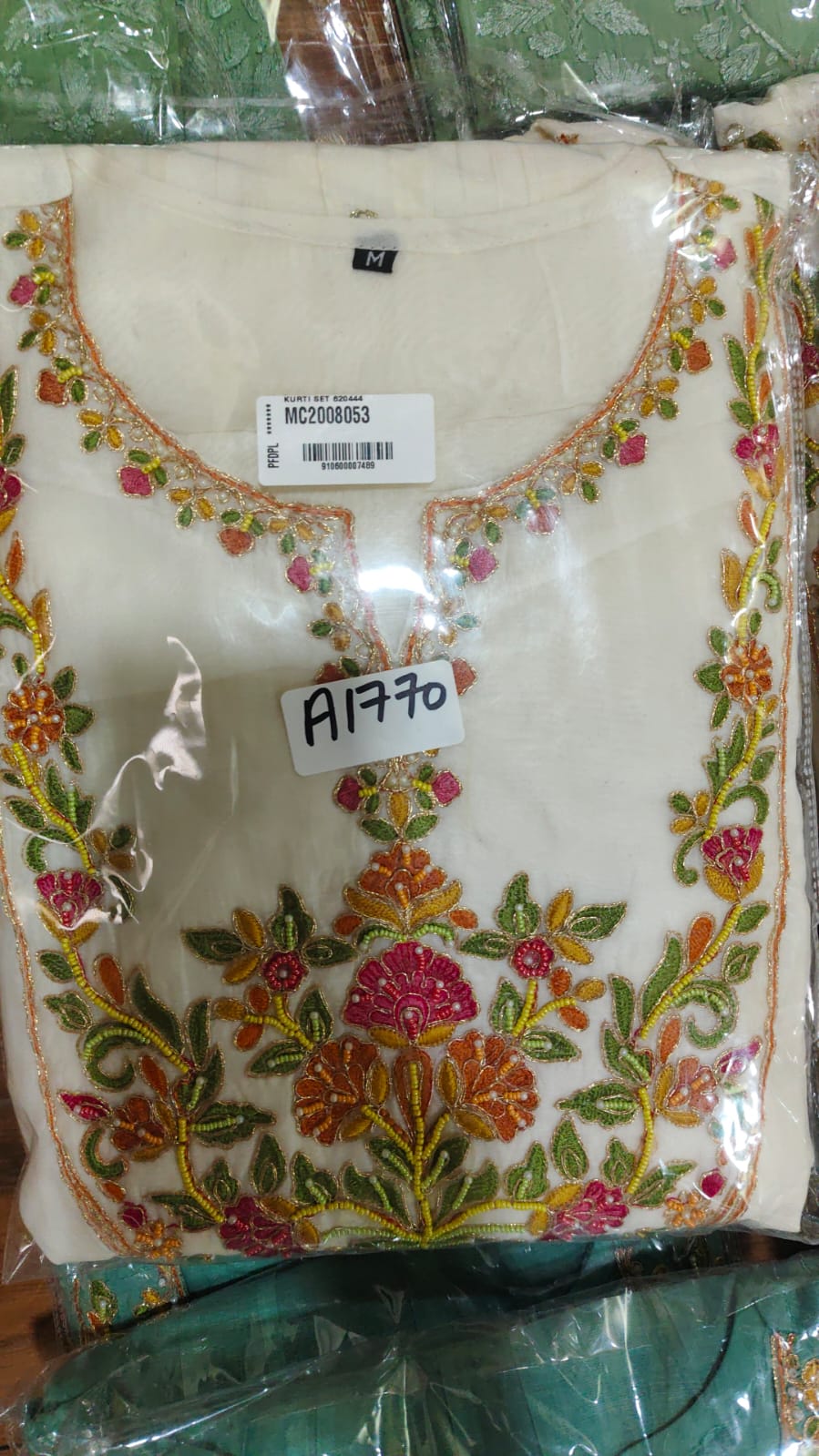 Pure mul chanderi full hand work three piece set (A1770)