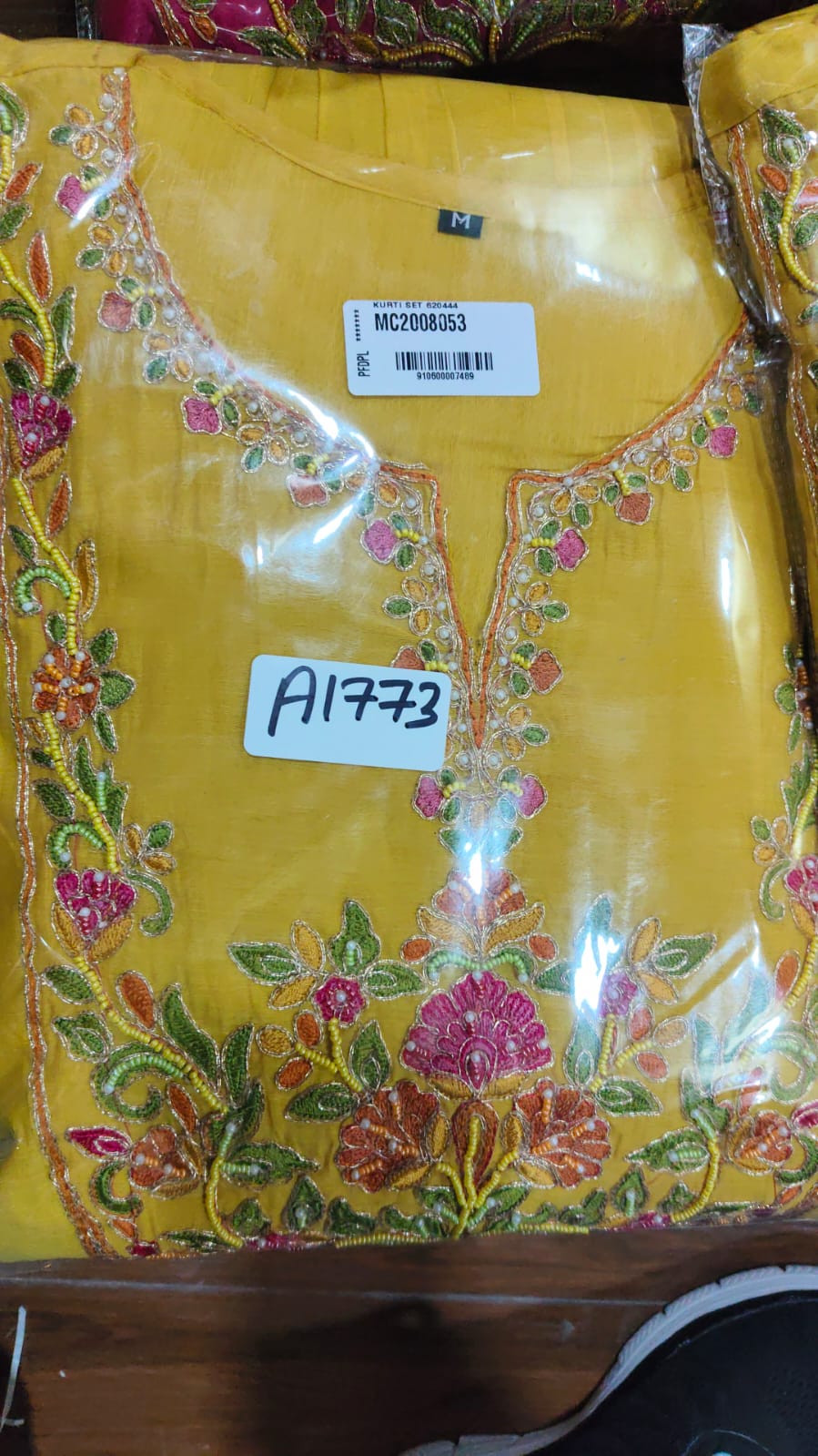 Pure mul chanderi full hand work three piece set (A1773)