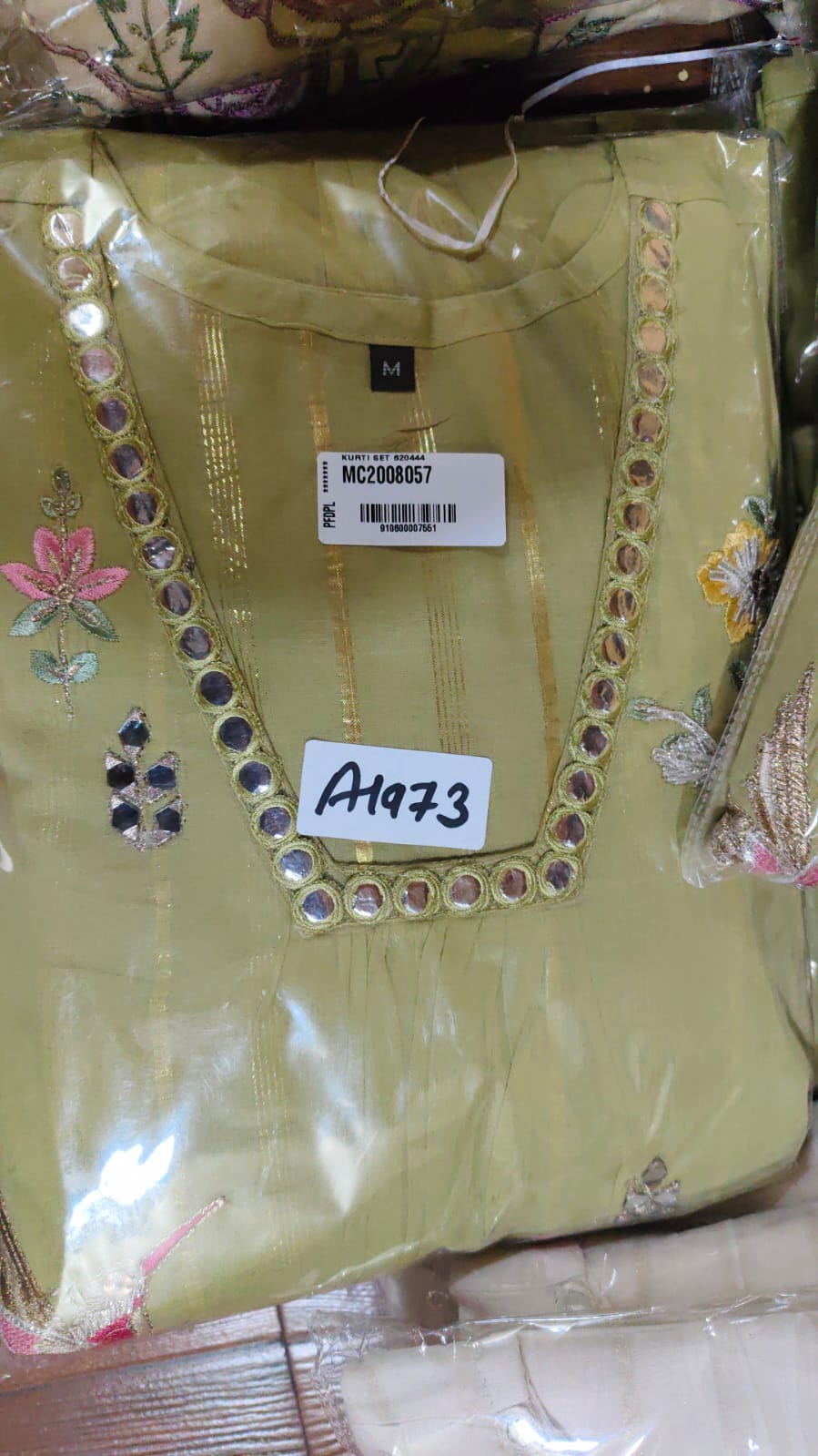 Chanderi with lurex lining full thread work three piece set (A1973)