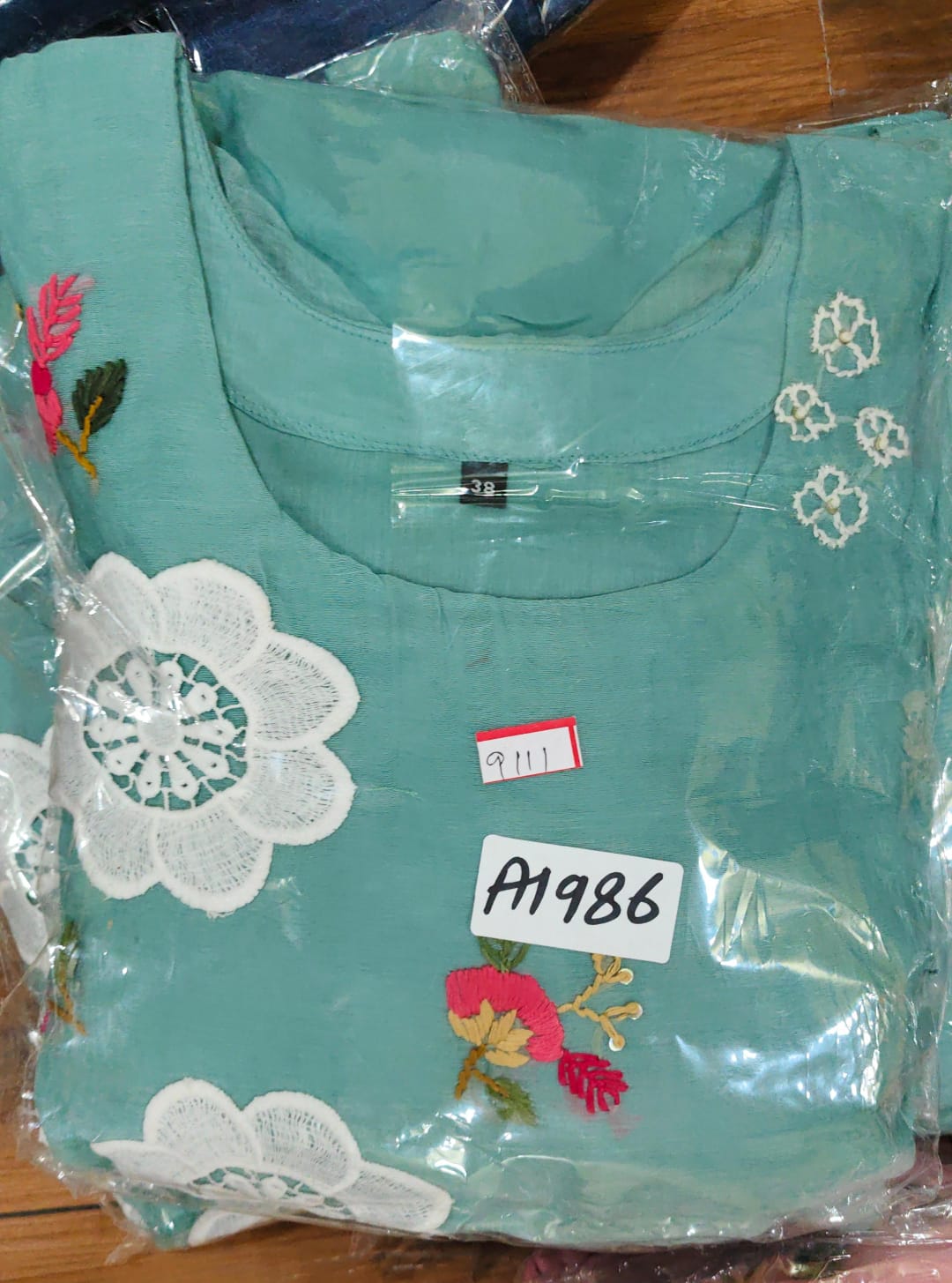 Pure mul chanderi with full applique work three piece set (A1986)