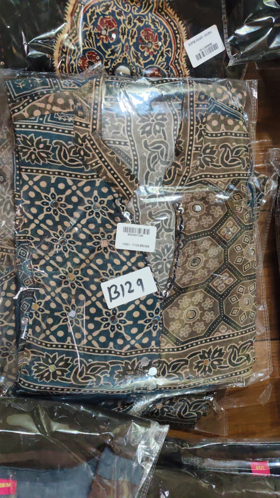 Natural crape Ajrakh print party wear two piece cordset (B129) (loose fit upto 46)