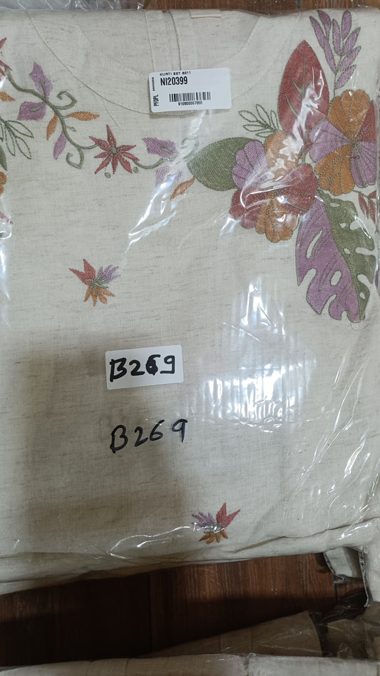 Handloom cotton two piece cordset with embroidered additional half sleeves (B269)