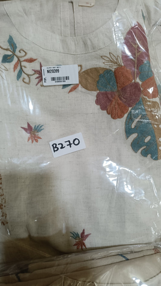 Handloom cotton two piece cordset with embroidered additional half sleeves (B270)