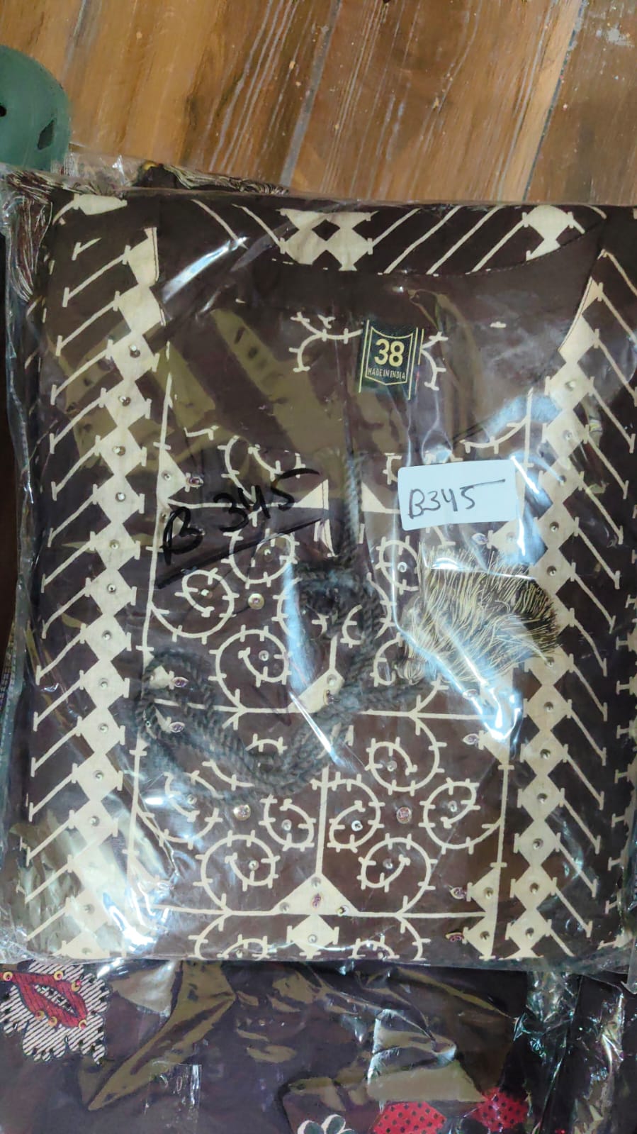 Brown pure cotton placement print three piece set (B345)