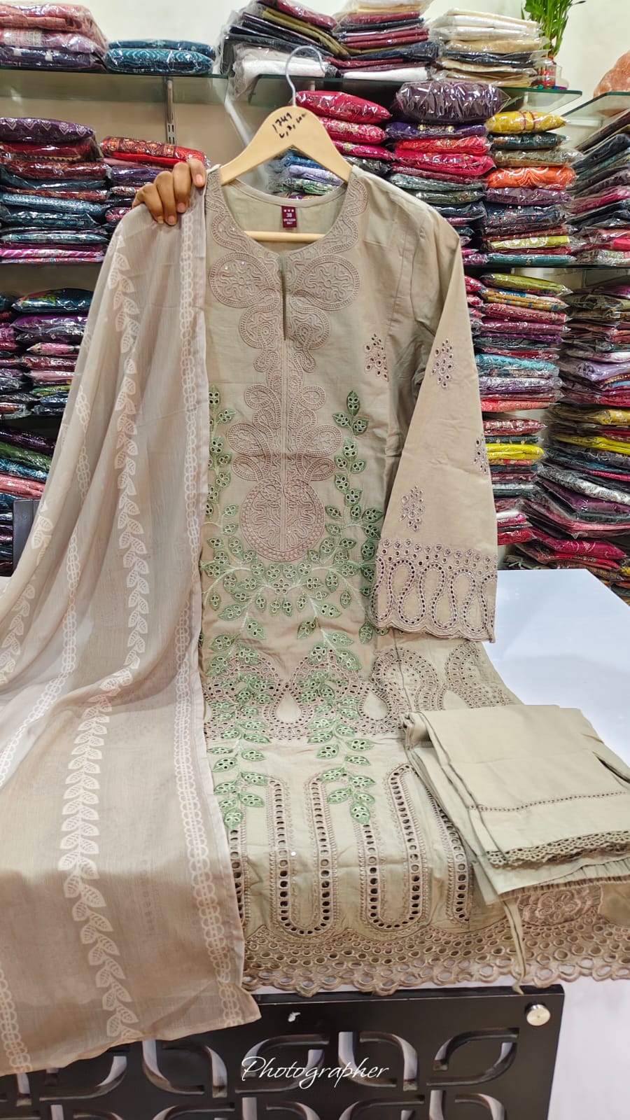 Pakistani pattern pure cotton fully embroidered stylish three piece set (B630)