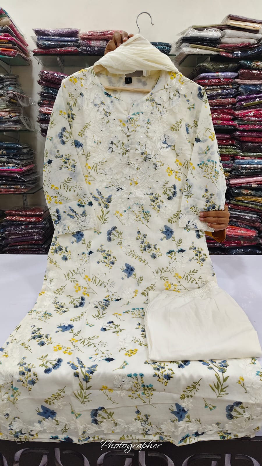 Pure cotton chikankari three piece set (B762)