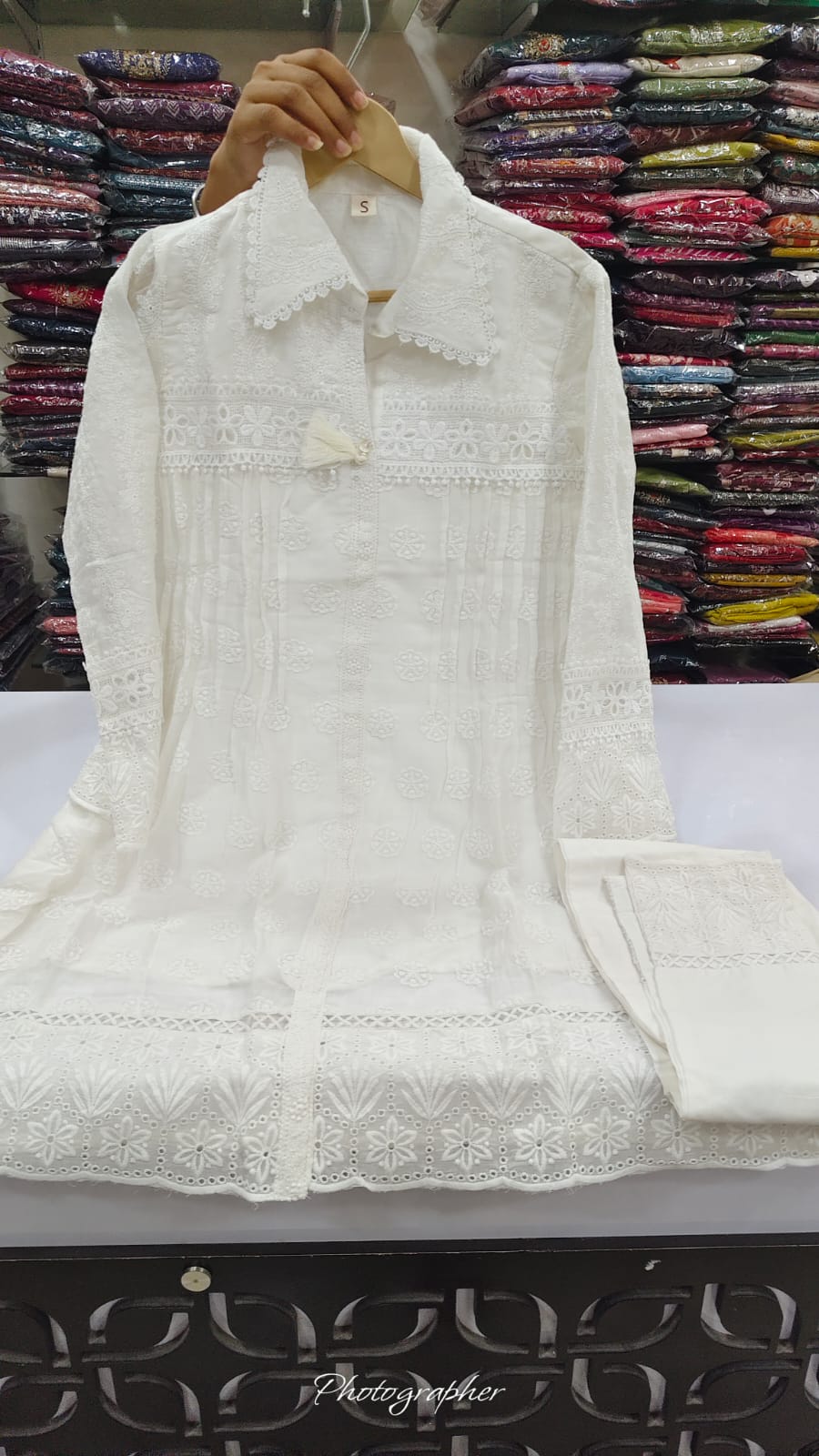 Cotton chikankari fully embroidered two piece cordset (B799)