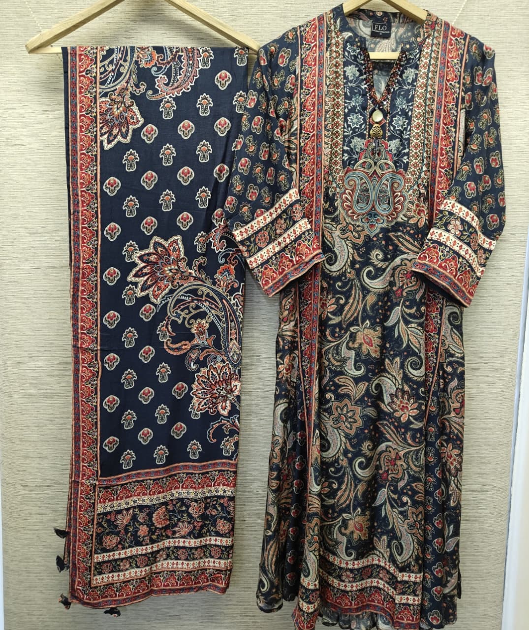 Pure silk with kalamkari dupatta three piece set (B961)