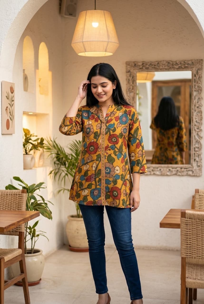Pure muslin kalamkari top (C152)