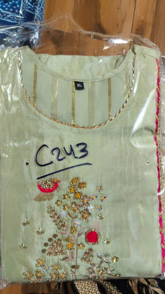 Pure mul chanderi with lurex lining three piece set (C243)
