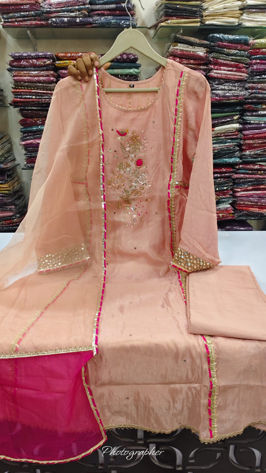 Pure mul chanderi with lurex lining three piece set (C242)