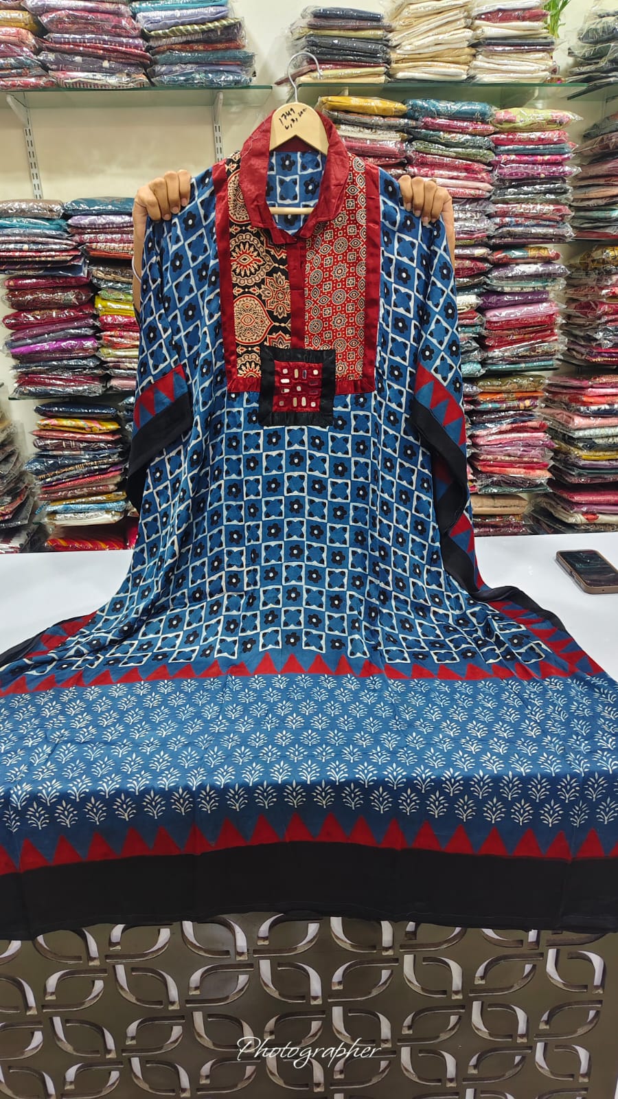 Pure modal silk orginal ajrakh print only kaftan upto 48 sizs (C267)