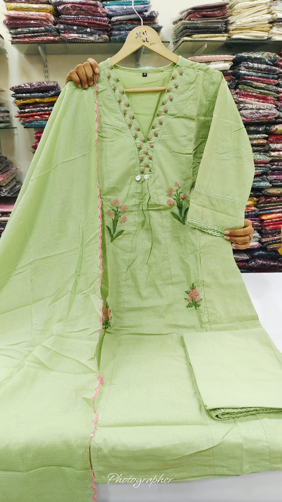 Mul cotton with embroidery three piece set (C335)