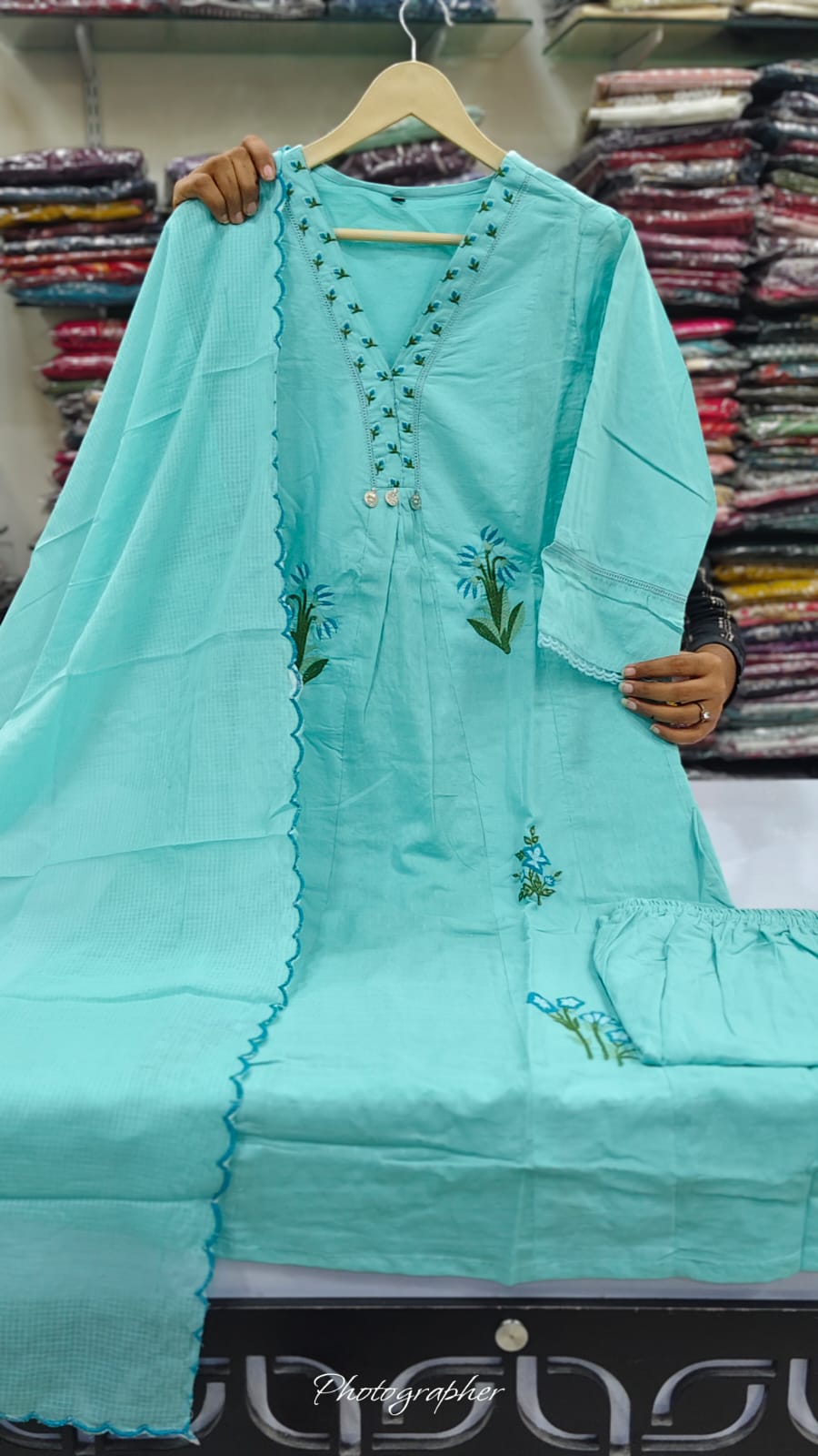 Mul cotton with embroidery three piece set (C337)