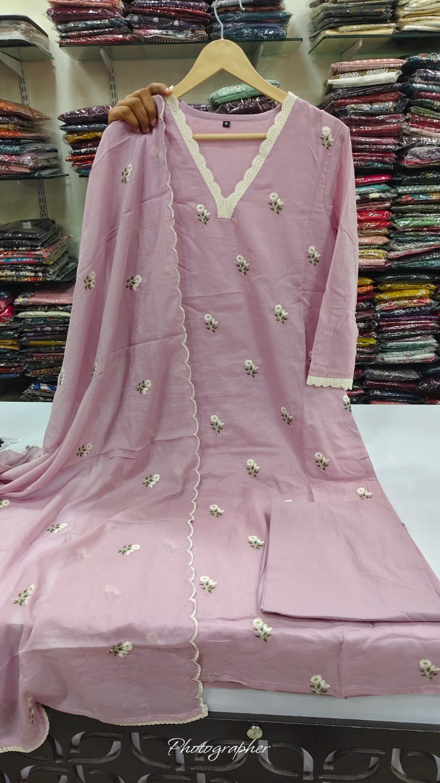Cotton with thread embroidery three piece set (C345)