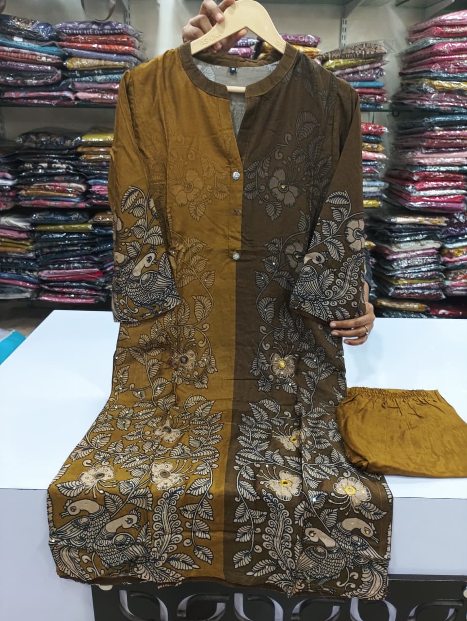 Pure muslin kalamkari print smart two piece cordset (C590)